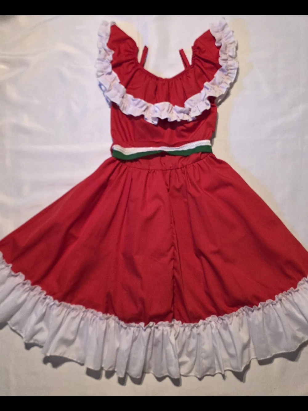 Mexican Dress for Girls Folkloric Traditional Off-Shoulder Red Ruffle Embroidery